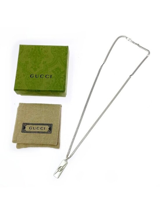★SOLD★ Gucci Silver Diagonal Interlocking Necklace 925 Engraved - Picture 1 of 6